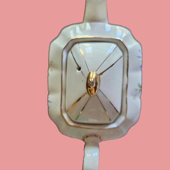 Vintage cubed floral Sadler teapot ceramic small gold trim - Picture 2 of 4